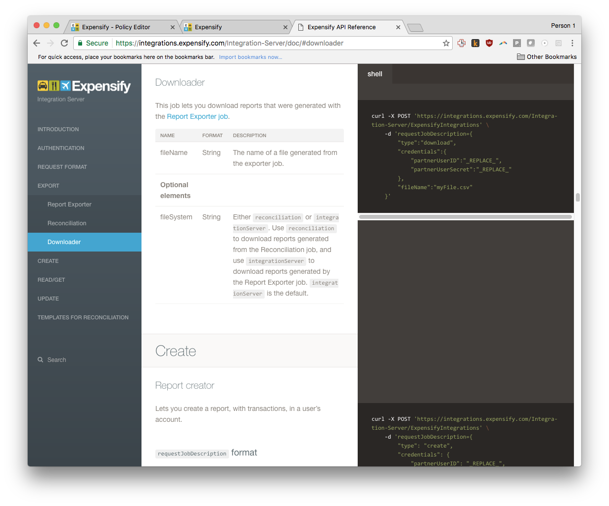 expensify download api